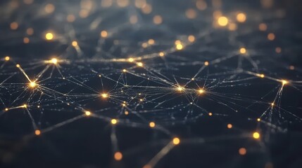 Glowing Network Visualization with Lines and Elements on Blue