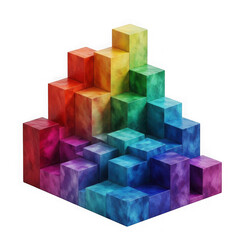 Obraz premium Abstract 3d render of a stepped pyramid structure made of colorful cubes, isolated on transparent background