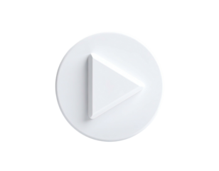 A white, raised play button inside a circular, raised frame, against a black backdrop