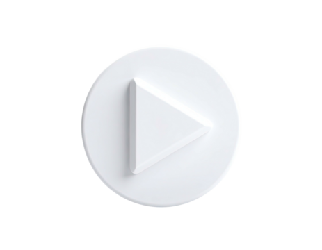 A white, raised play button inside a circular, raised frame, against a black backdrop