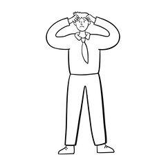 Businessman in Stress and Confusion. Troubled Office Worker. Overwhelmed Businessman. Hand Drawn People Illustration.