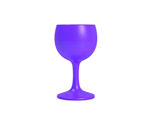A vibrant purple wine glass on black background, illuminated with a slight glow