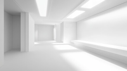 Futuristic white architectural system interior design rendering