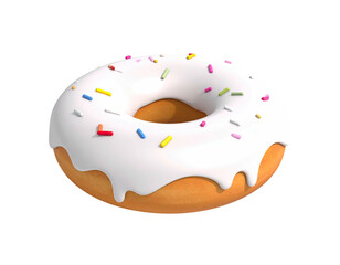 Rendered donut with white frosting and colorful sprinkles on a black backdrop