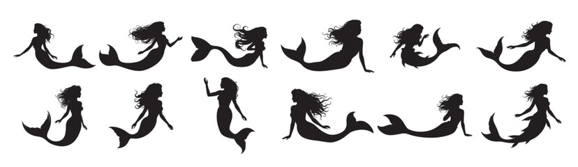 mermaid silhouette white background vector illustration