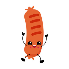Kawaii sausage character with cheerful expression and playful pose, perfect for fun designs