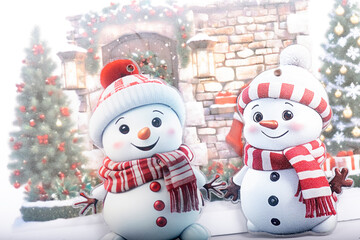 Christmas landscape with gifts and snow. Merry christmas and happy new year . Christmas celebration holiday background