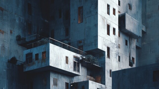 Dark and Gritty Modern Concrete Brutalist Building Exterior