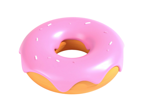 A 3D render of a pink frosted donut with sprinkles on a black background