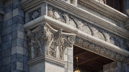 Obraz premium Grand Ornate Classical Architectural Facade with Elaborate Carved Stone Details
