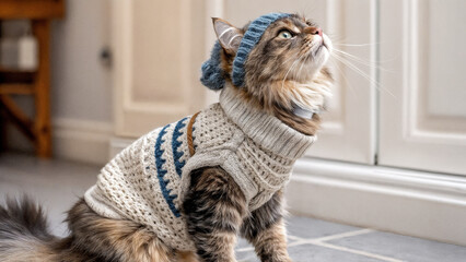 cat in a knitted suit