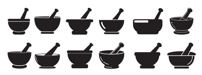 mortal and pestel silhouette white background vector illustration