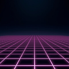 Futuristic neon grid foreground with glowing lines converging to center, cinematic dark background highlights depth, versatile sci-fi aesthetic for product showcase, surreal digital