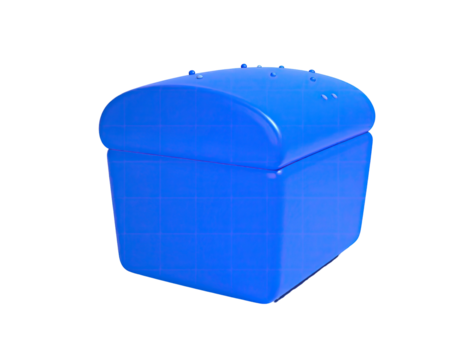 Shiny blue, square chest with a curved top and small droplets on it