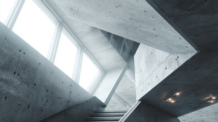 Fototapeta premium Abstract contemporary concrete interior with dramatic angles and natural light.