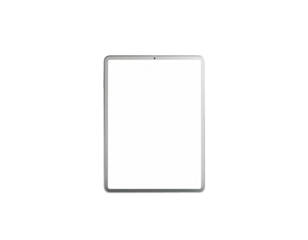 Rectangular device with thin bezel, white screen, and centered against black
