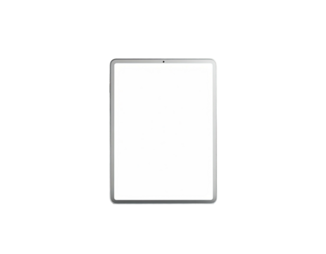 Rectangular device with thin bezel, white screen, and centered against black