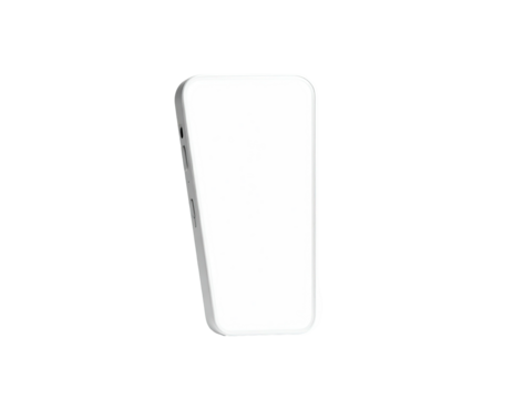 A white smartphone appears angled, against a solid black background