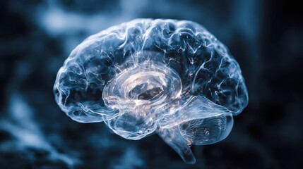 Glowing Transparent Brain Visualization Demonstrating Neural Networks