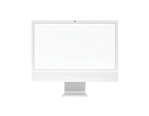 Front view of a modern desktop computer with a bright white screen