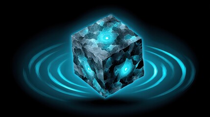 Glowing Abstract Cube in a Dark Energy Field