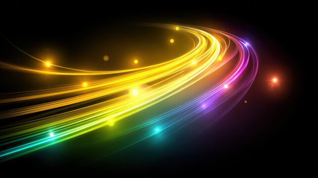 Glowing Abstract Light Trails on a Dark Black Background