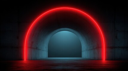 Neon Arch Lighting Up A Concrete Tunnel Interior