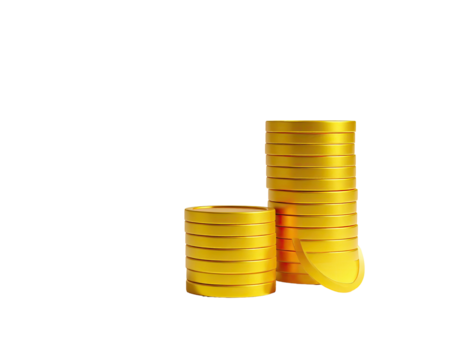 Two stacks of golden coins on black background, one taller than the other
