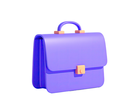 A 3D-rendered purple briefcase with a handle and clasp isolated on black
