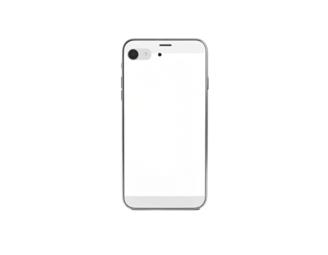 Digitized front view of a white smartphone with a blank screen, isolated