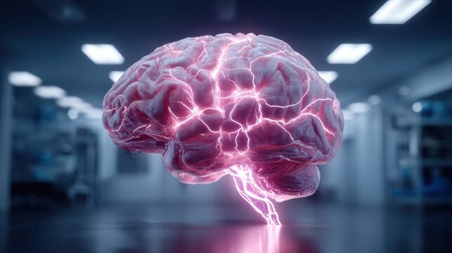 Conceptual AI Brain Displaying Neural Interface Technology