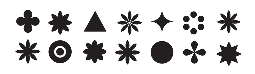 fifteen stylized black and white geometric shapes and floral vector illustration