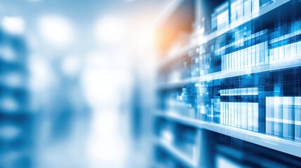 Database shelves with information in technological setting