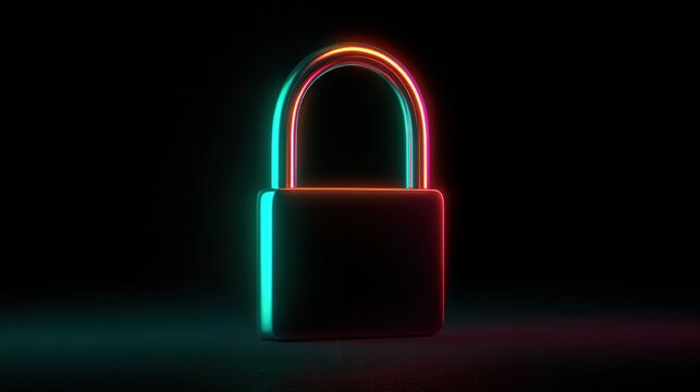 Neon lit lock representing cybersecurity and digital protection