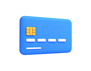 3D illustration of a blue plastic card with a gold chip on a black background