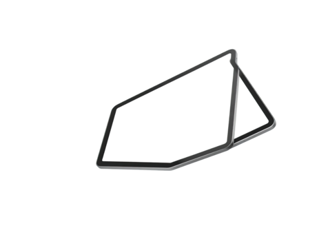 Angled view of a tablet in a stand on a black background