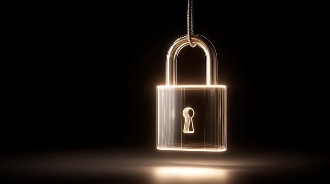 Neon Lock Hanging in Front of a Black Background