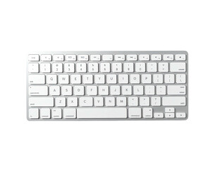 Top-down view of a white and silver computer keyboard, backlit keys