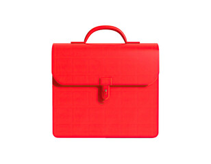 Bright red briefcase with a handle and clasp, on a black background, well-lit