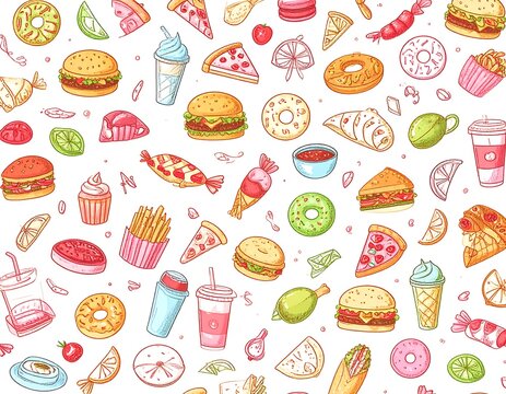 Colorful Food Pattern Design.