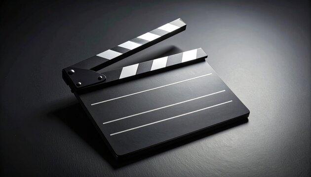 Cinematic clapperboard on a dark background, symbolizing the film industry and creative production