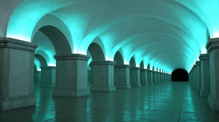Obraz premium Illuminated arches creating tunnel perspective in architectural scene