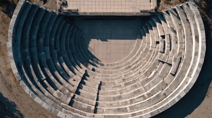 Aerial View of Ancient Amphitheater Seating and Arcs from Above