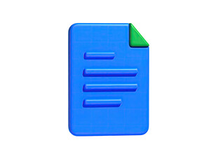 3D rendering of a blue document icon with green folded corner on black
