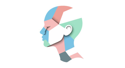 Abstract human head in geometric shapes represents mental health concept or artificial