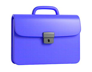 A rendered blue, rectangular briefcase with a handle, and a metal clasp
