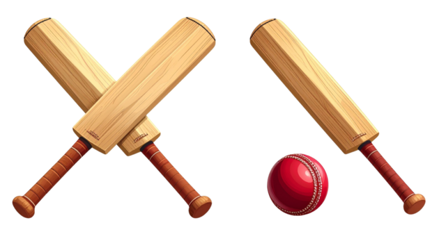 Cricket bat with ball isolated on transparent background