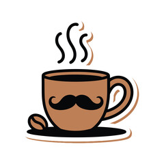 Whimsical Coffee Cup with Moustache and Coffee Bean