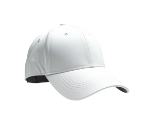 A pristine white baseball cap against a pure black background, angled
