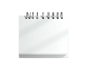 A blank, white, square-shaped notepad with a spiral binding